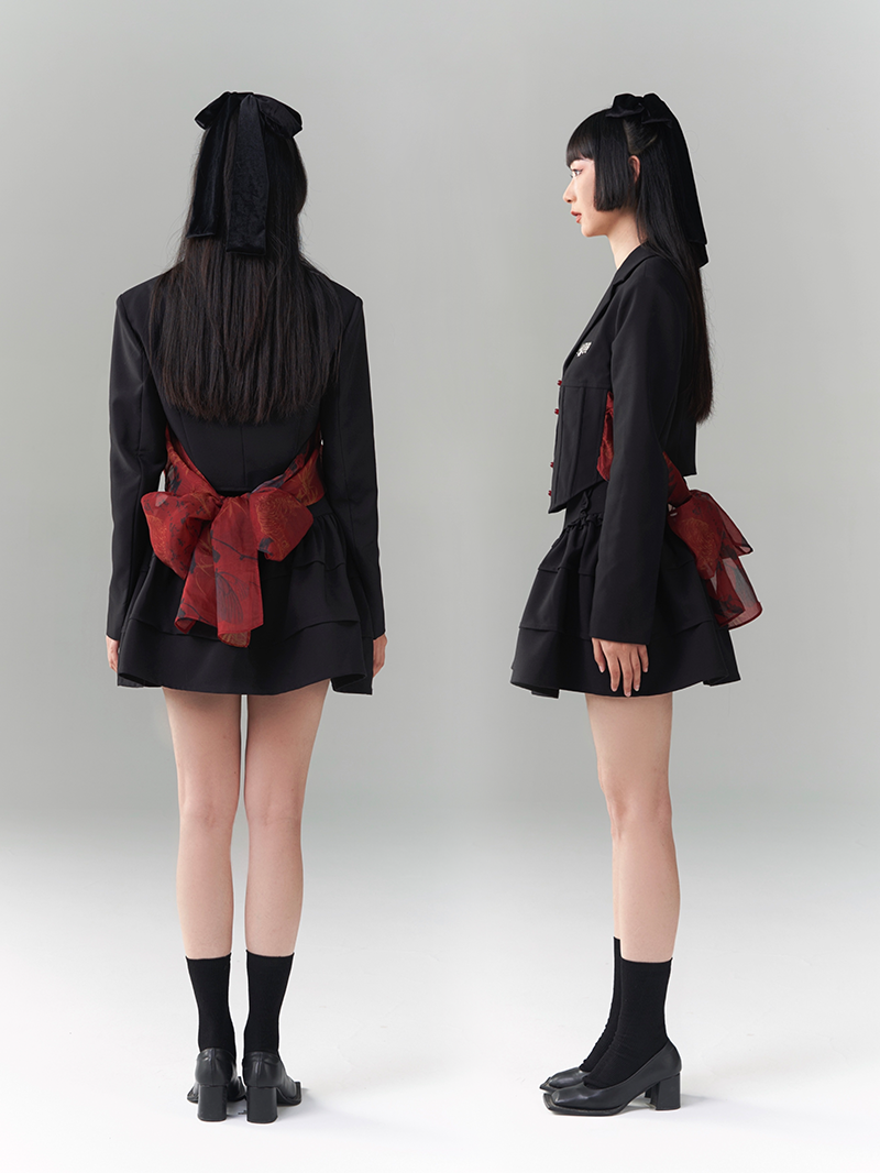 Back-Ribbon 2way Nichi Frill Stufeed Jacket & Rock
