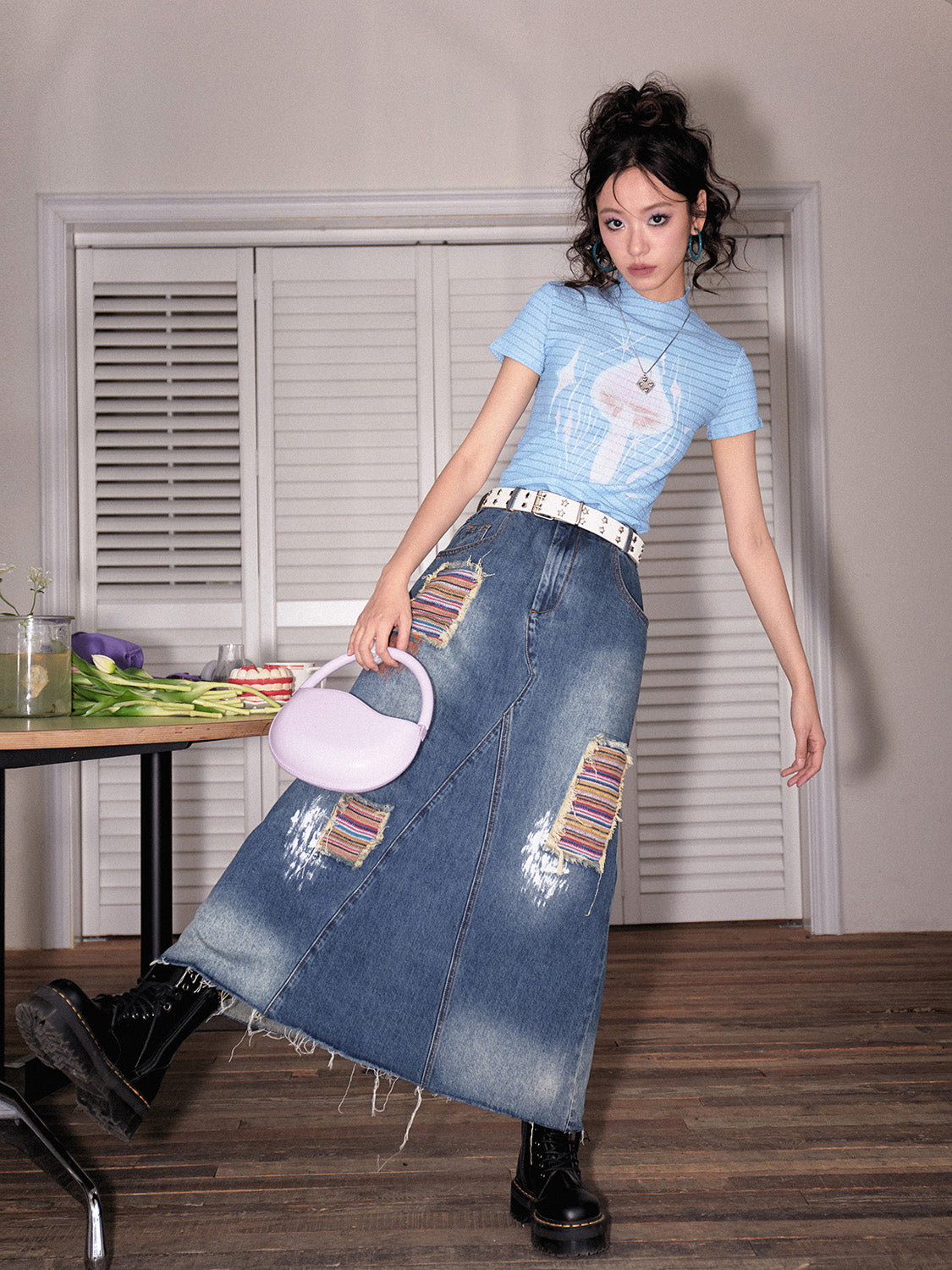 버섯 니치 캐주얼 슬림 티셔츠