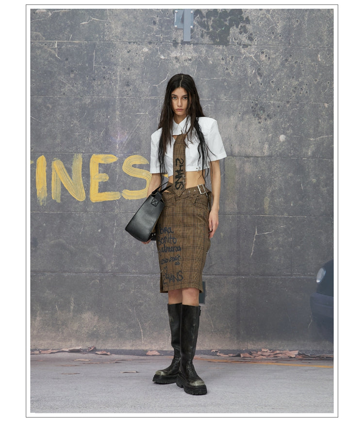 CHECKED COLLEGE SHIRT & TUBE-TOP & SKIRT