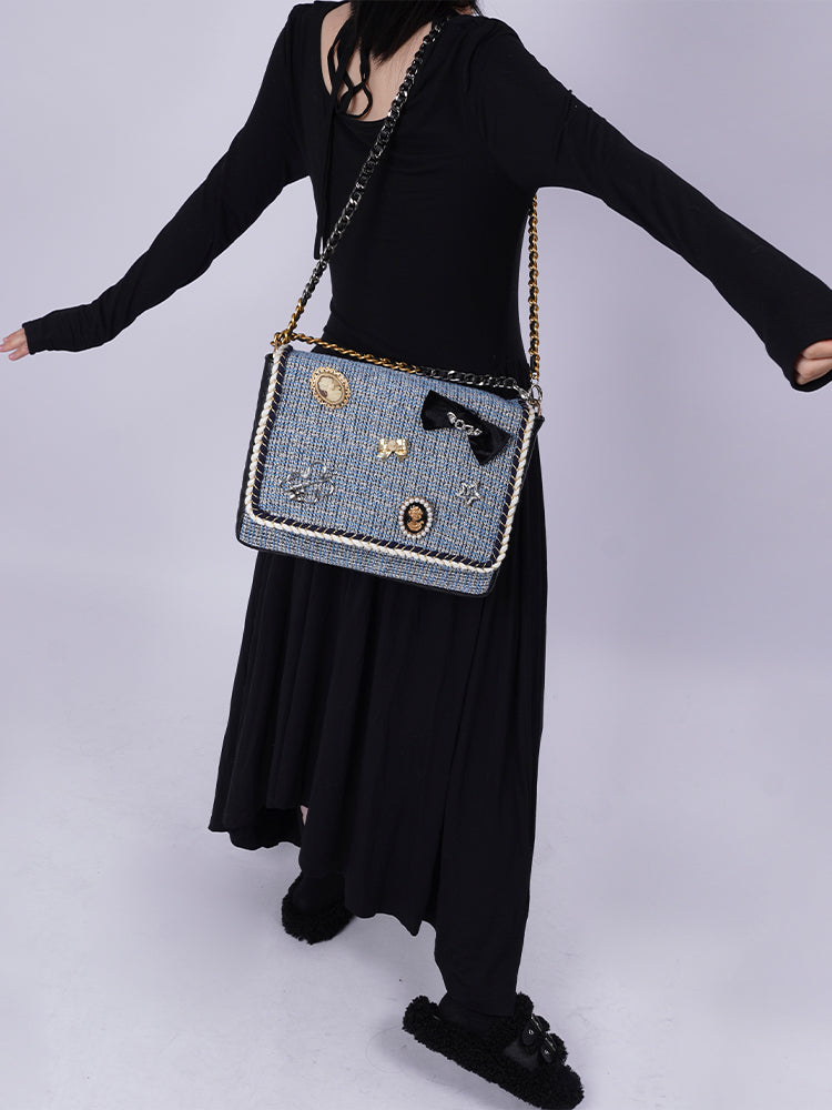 2WAY CHAIN CHECKED LARGE CUTE BAG