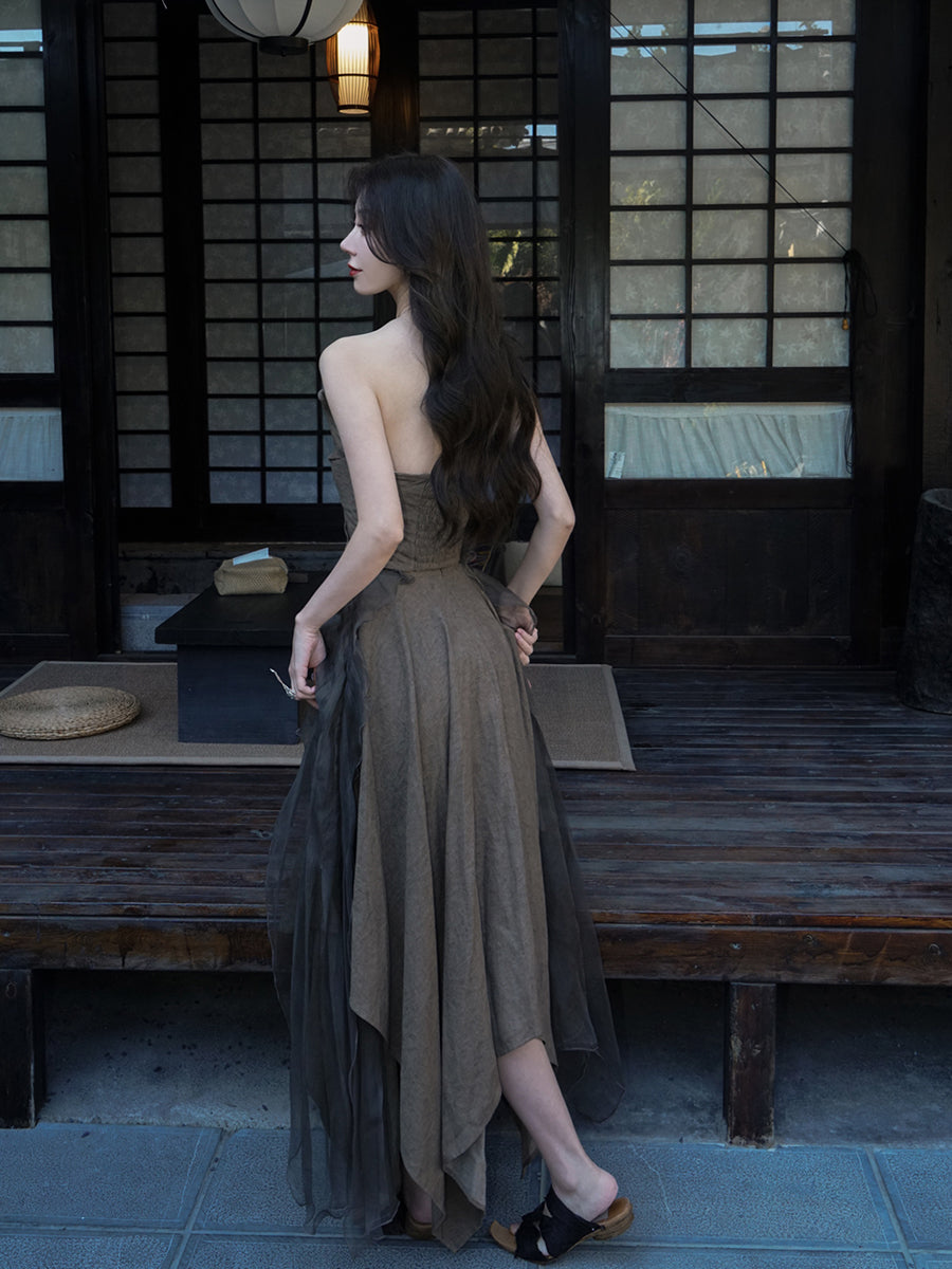 DRESS ELEGAMT LACE FLUFFILY CIFFON MODEST TOPS & SKIRT