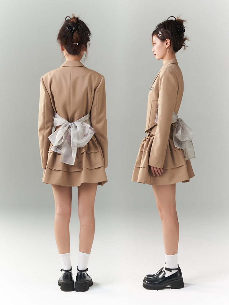 Back-Ribbon 2WAY NICHI FRILL TIERED JACKET & SKIRT