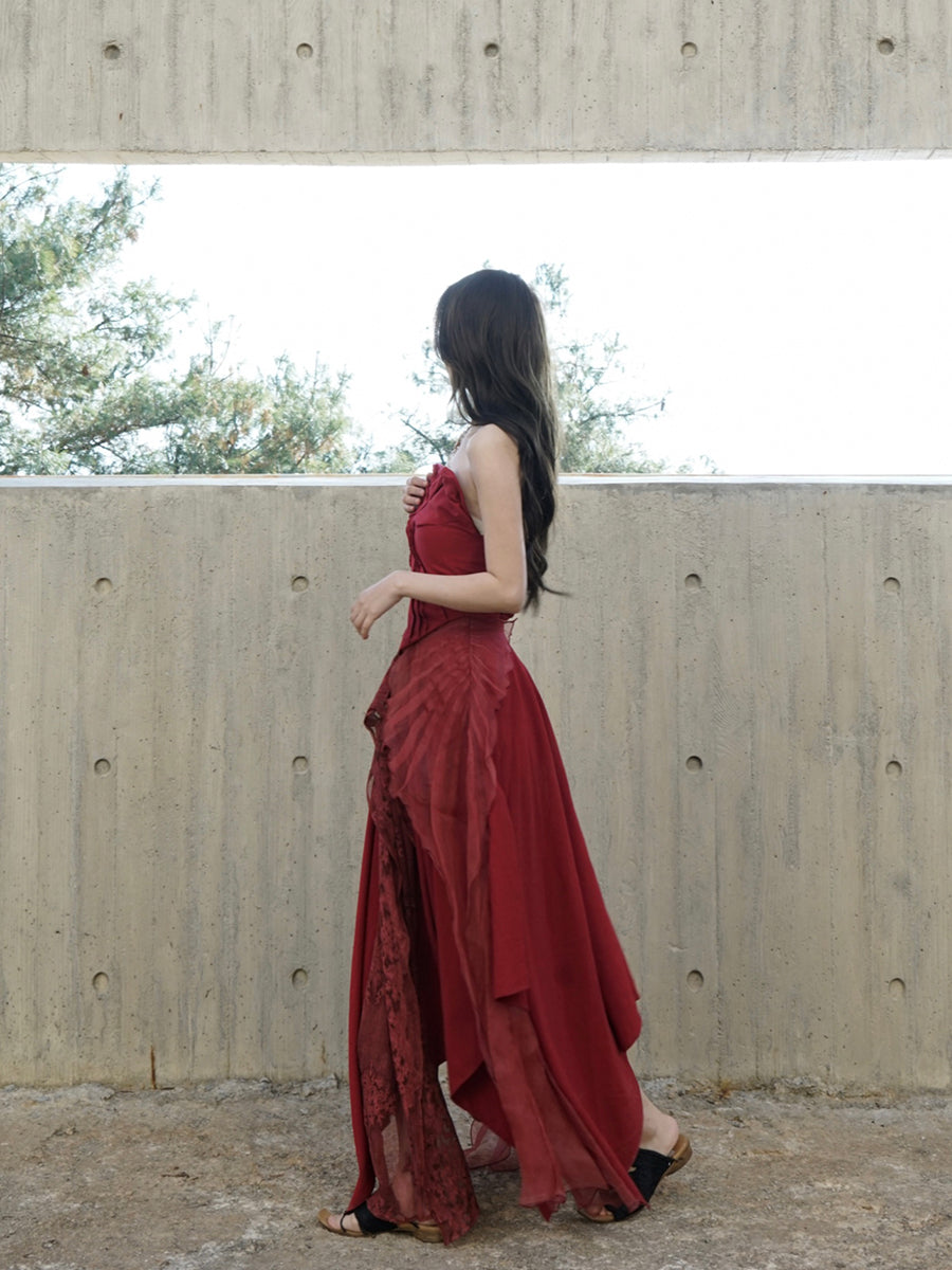 Kleid elegamt Spitze flauschig Ciffon Tops & Rock