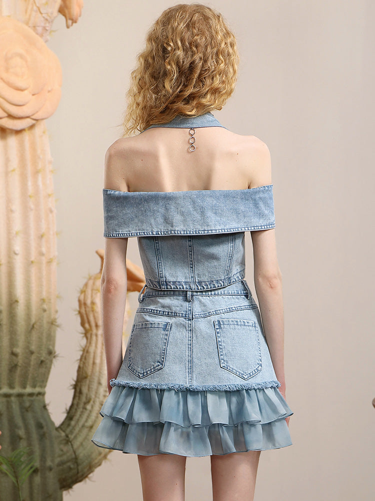 Tops & Rock Off-Shoulder-Frill Denim Lace Mix Nichi Setup