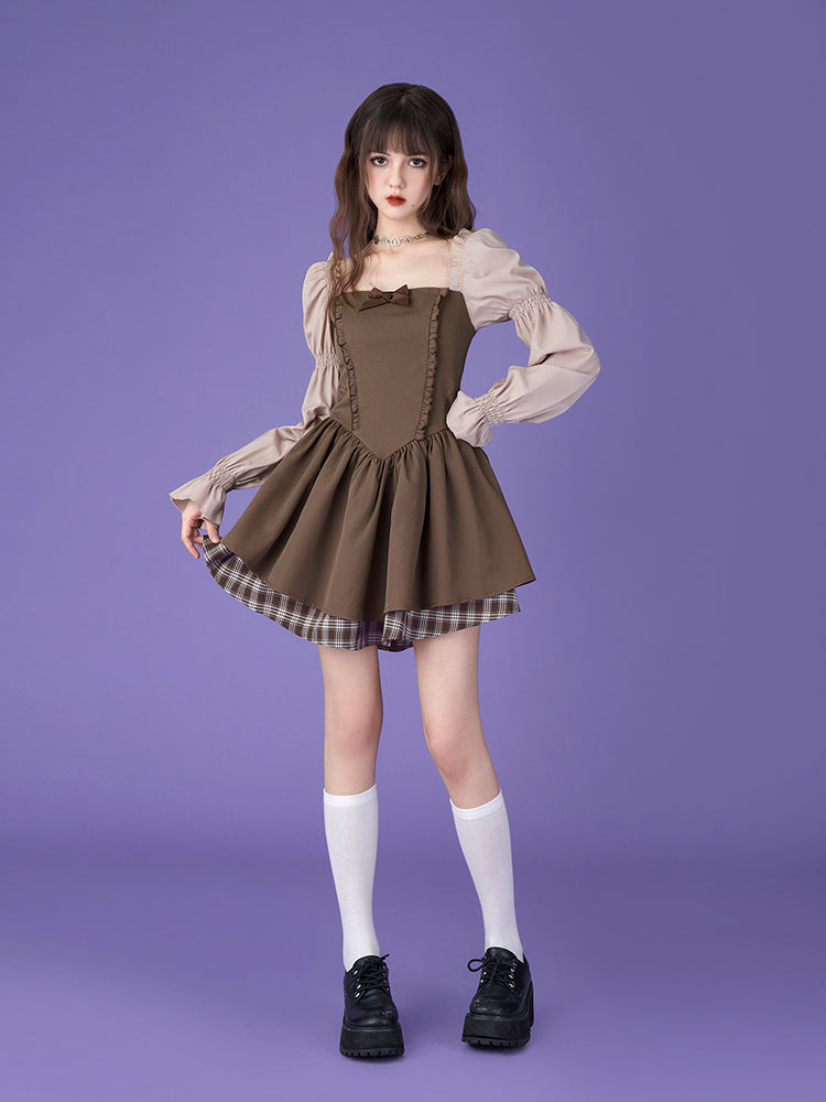 푹신한 Mamluk-Sleeve Retro Sweet 일체형