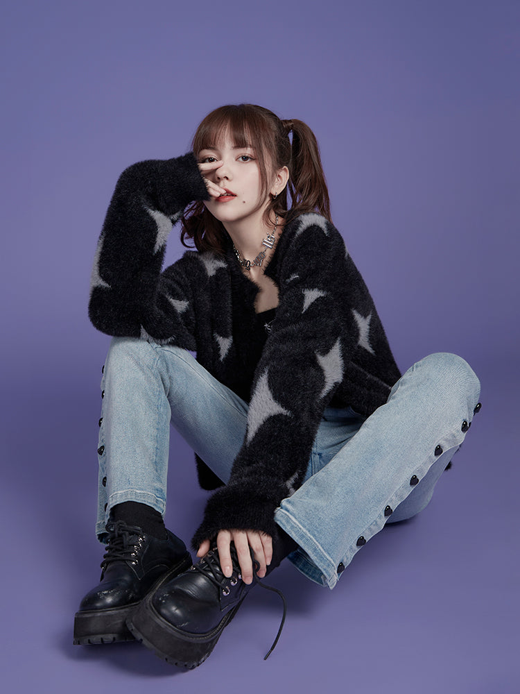 Star Fluffy Knit Camisole&Cardigan Set-up