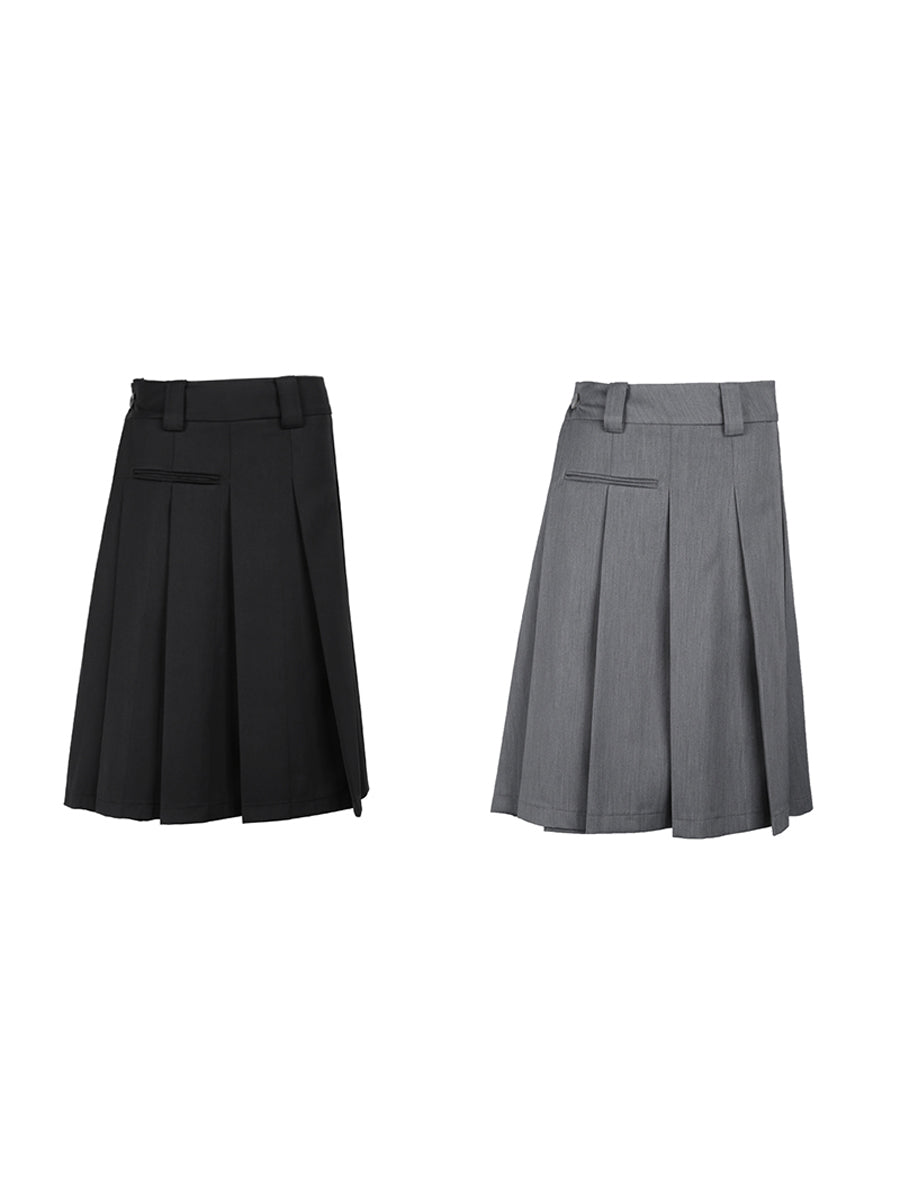 Box-Pleats Plain Flare Asymmetry Skirt
