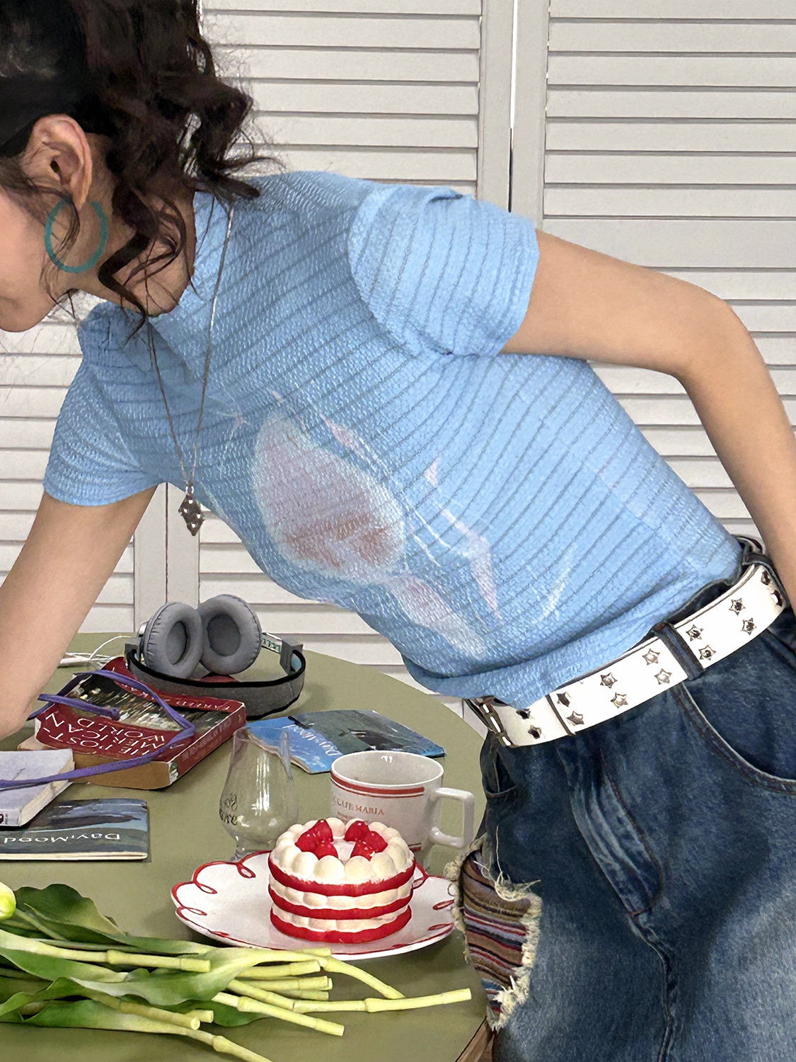 버섯 니치 캐주얼 슬림 티셔츠