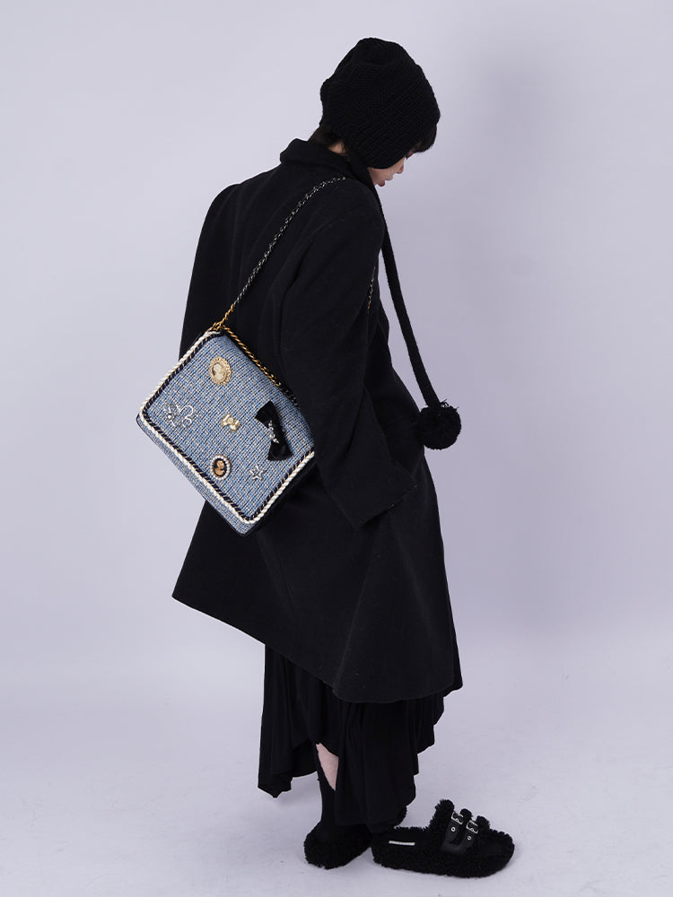 2WAY CHAIN CHECKED LARGE CUTE BAG