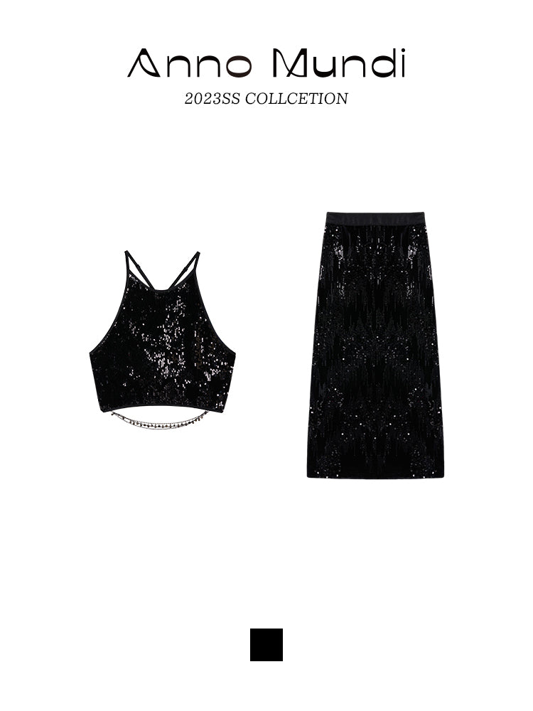 Chain Sequin LUSTER TOPS & LONG-SKIRT