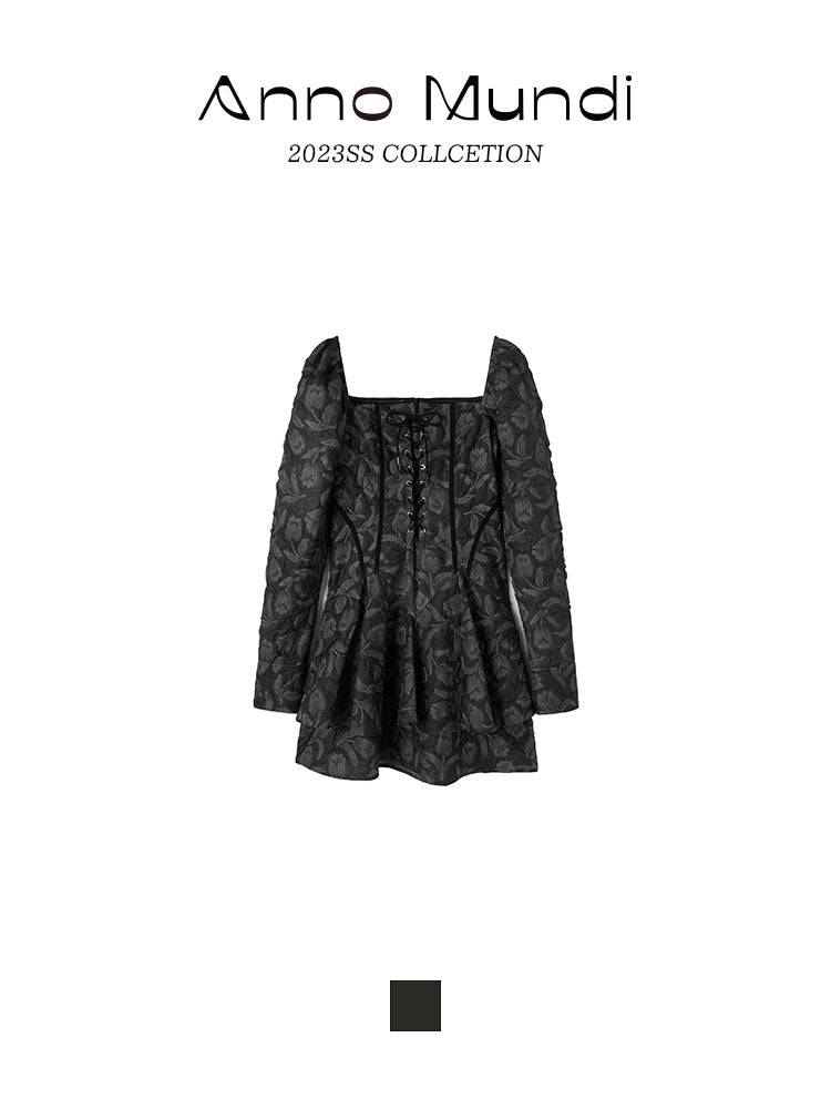 Vintage Retro Tiered 2WAY LACE-UP ONE-PIECE