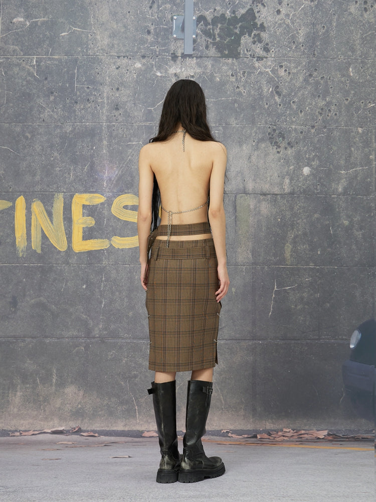 CHECKED COLLEGE SHIRT & TUBE-TOP & SKIRT