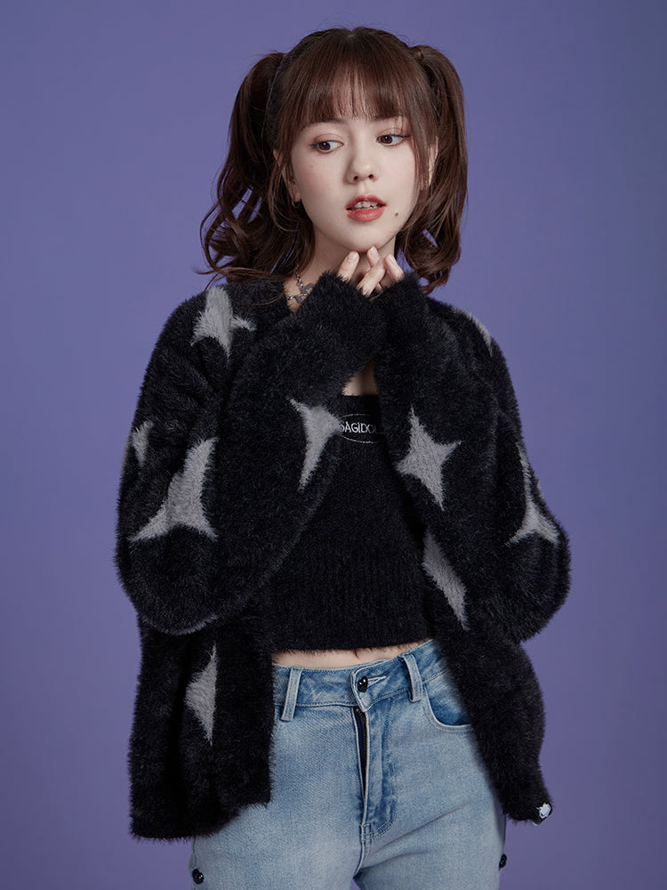 Star Fluffy Knit Camisole&Cardigan Set-up