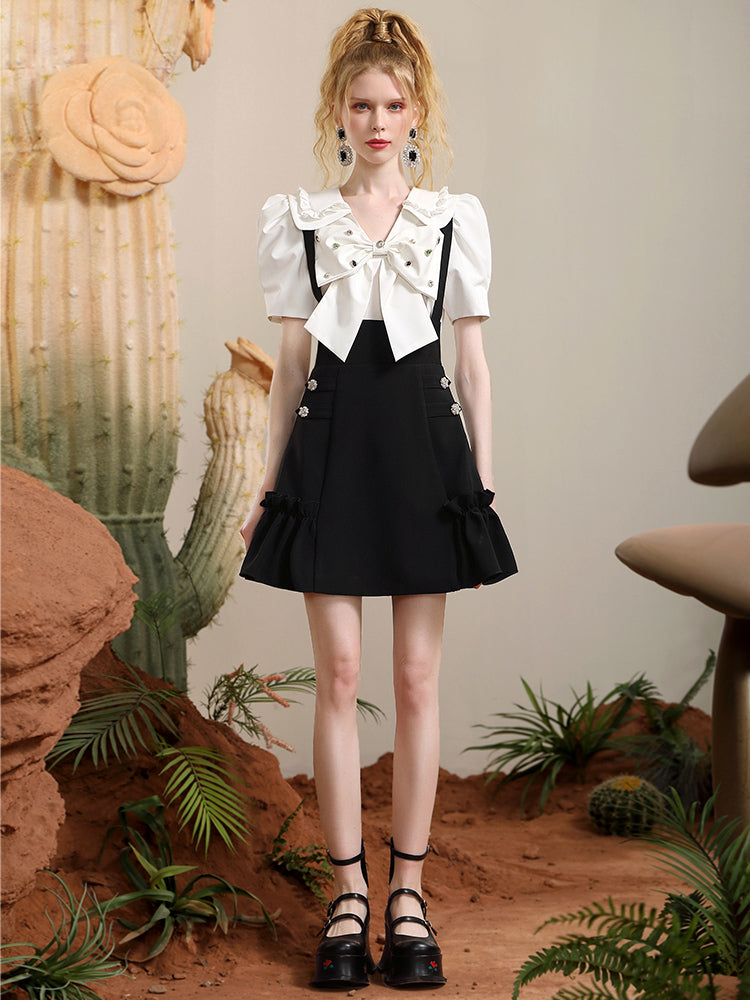 Ribbon Frill Bijou A-Line-Retro-Bluse & einteilig