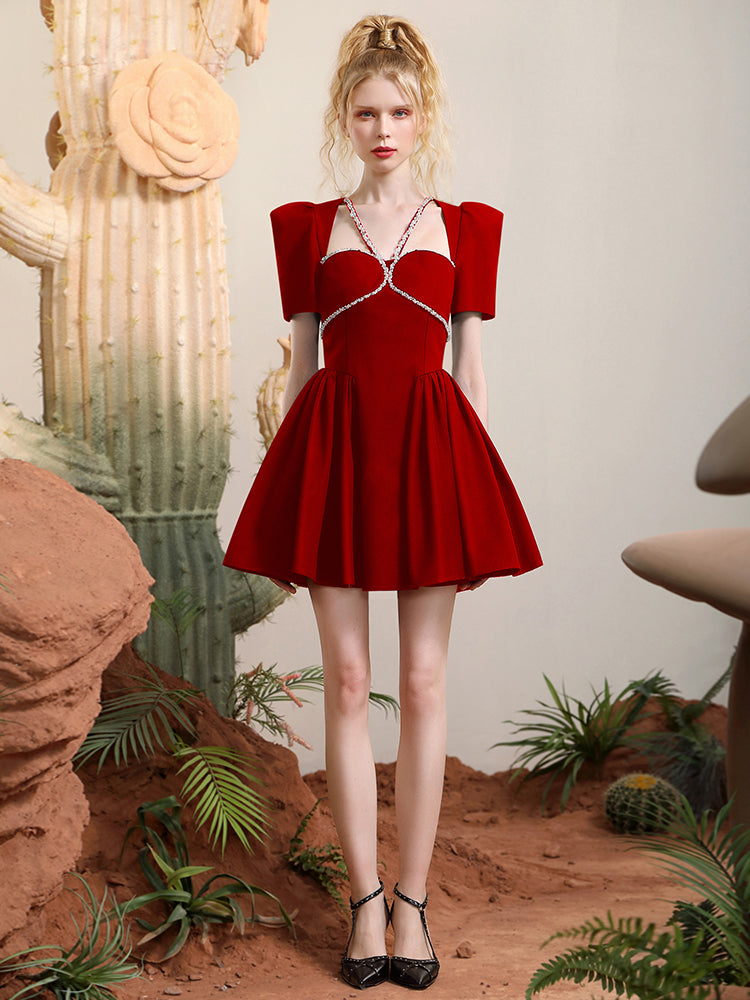 Bijou Power-Shoulder Flare Retro-Kleid