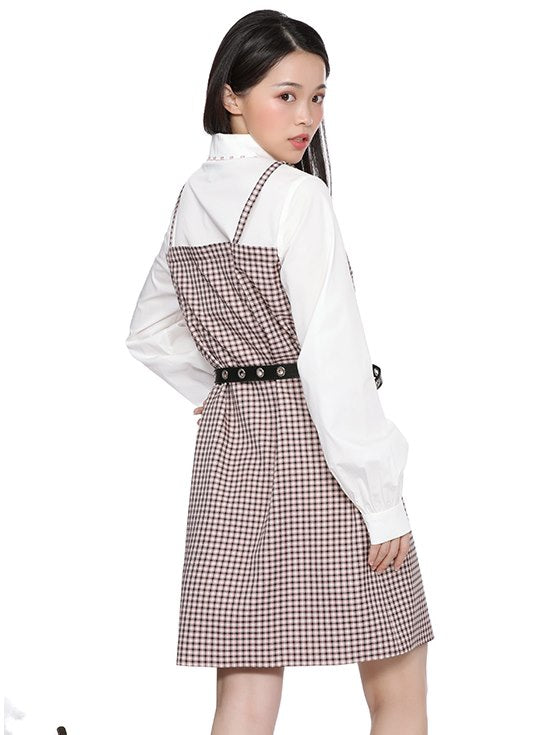 Broderie plaid rétro court girly monobloc