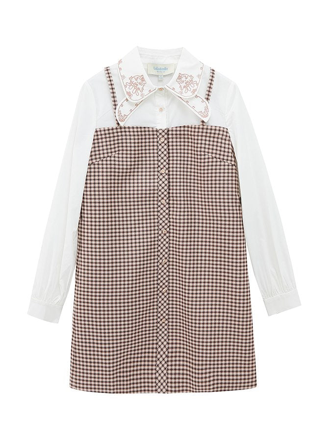 Broderie plaid rétro court girly monobloc