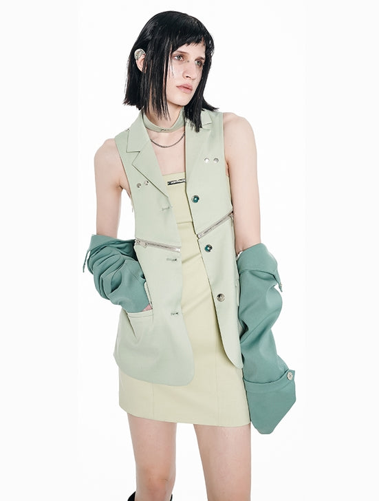 Short-Jacket Choker Vest One-Piece-NORTH NODE – ARCANA ARCHIVE