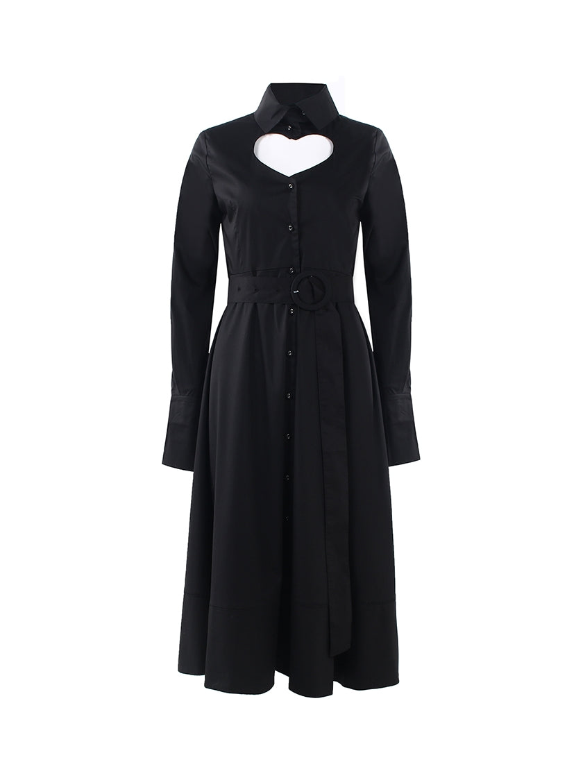 Heart-Cut Flare Belt Sexy Shirt-ONE-PIECE