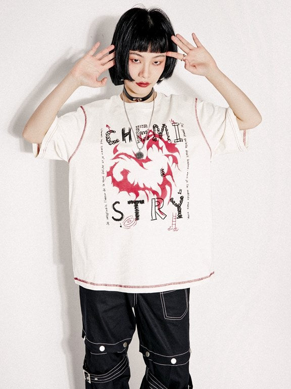 Stich lose Casual T-Shirt