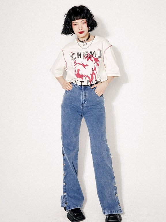 Stich lose Casual T-Shirt