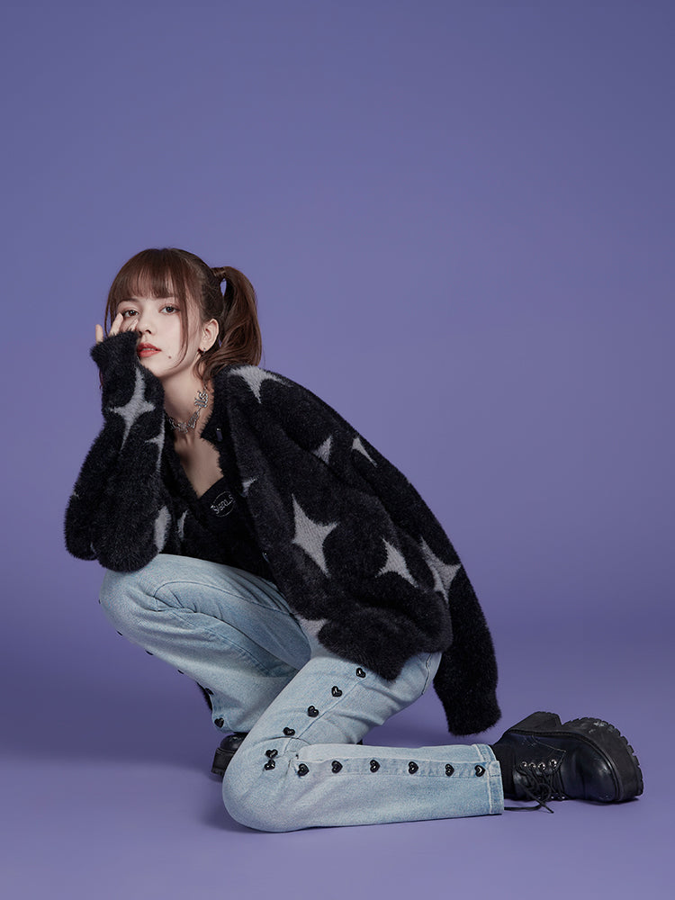 Star Fluffy Knit Camisole&Cardigan Set-up