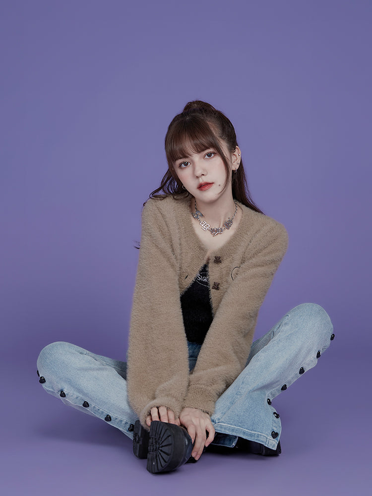 푹신한 짧은 니트 가디건