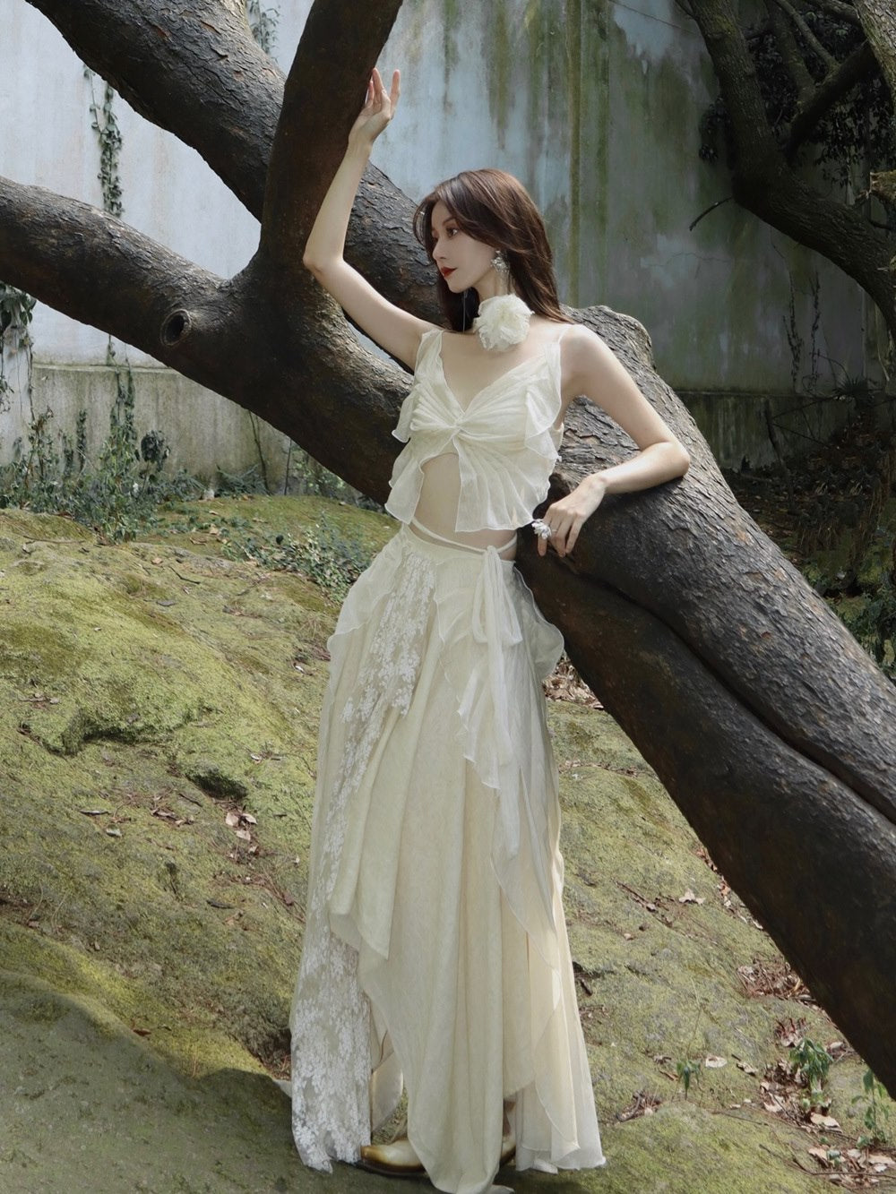 Lace Ciffon Asynmmetry Long Skirt