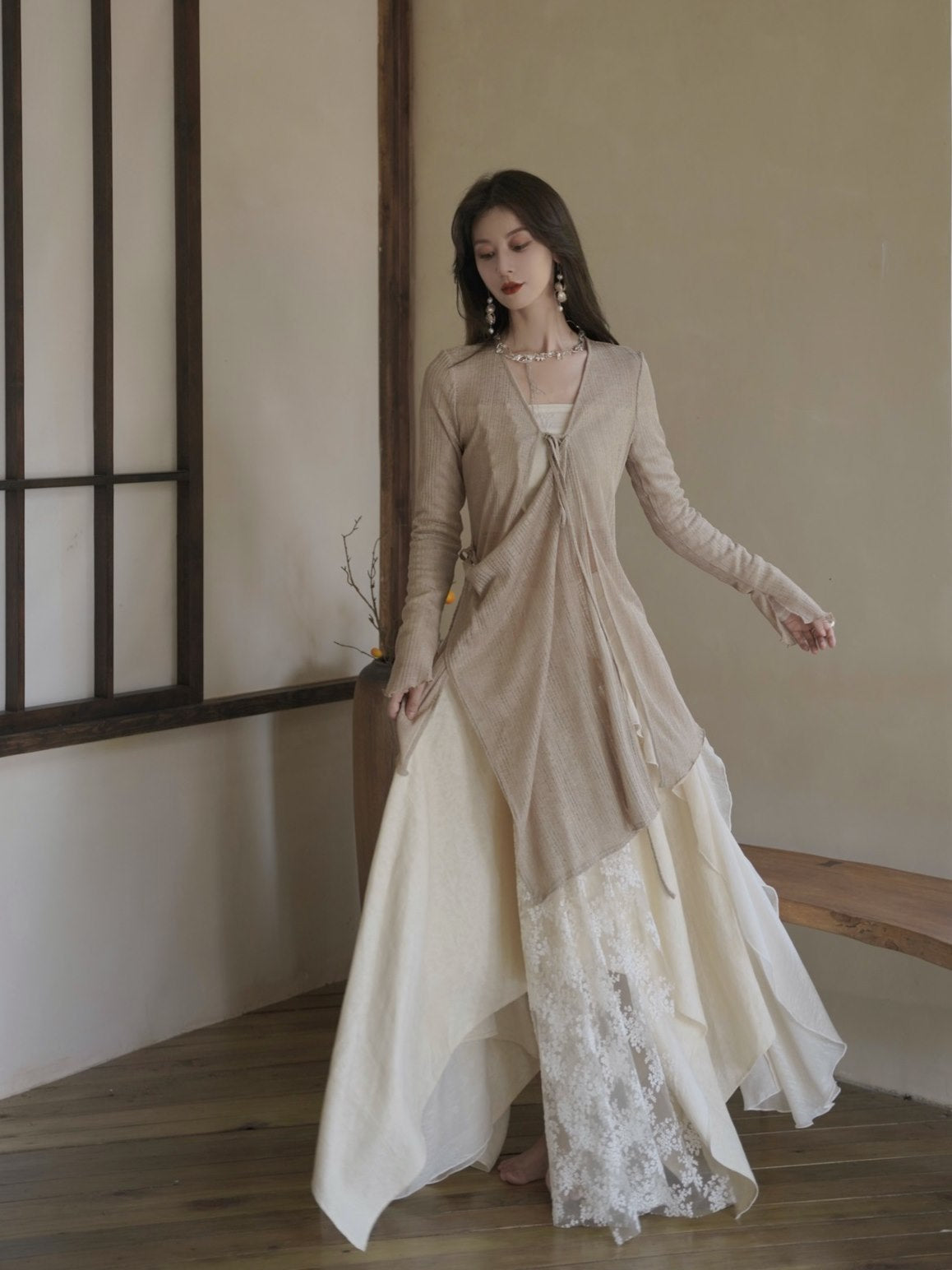 Lace Ciffon Asynmmetry Long Skirt