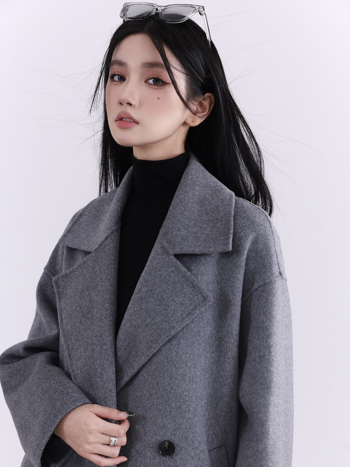 Wool Double-Button Plain Classy Long-Coat