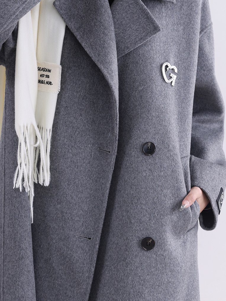 Wool Double-Button Plain Classy Long-Coat