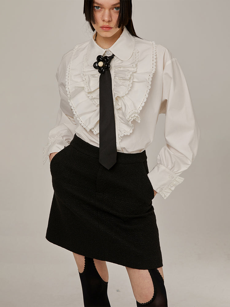 BIG -COLLAR CLASSICAL RUFFLED FRILL SHIRT -DIDDI MODA