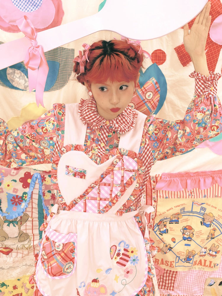 Fancy Apron Frill Embroidery Heart Pop Girly