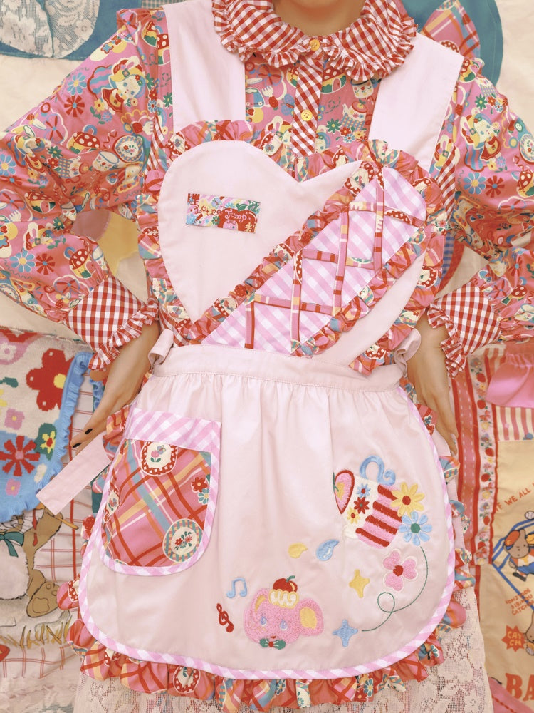 Fancy Apron Frill Embroidery Heart Pop Girly