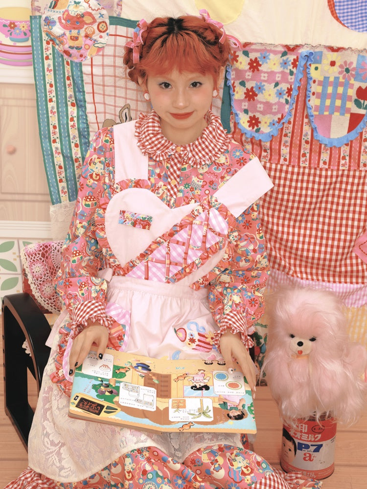 Fancy Apron Frill Embroidery Heart Pop Girly