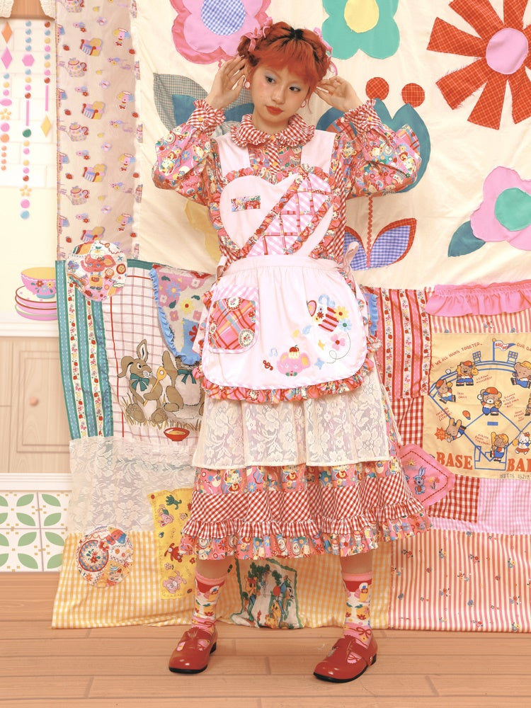 Fancy Apron Frill Embroidery Heart Pop Girly