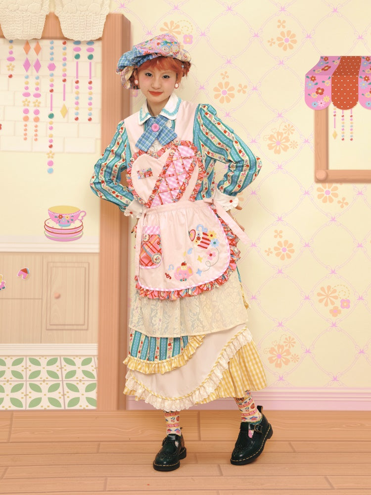 Fancy Apron Frill Embroidery Heart Pop Girly