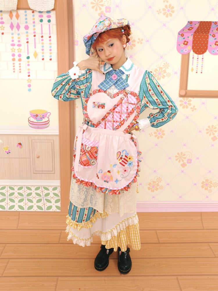 Fancy Apron Frill Embroidery Heart Pop Girly