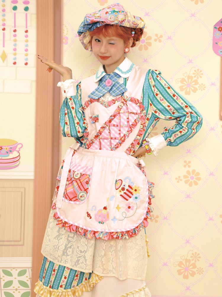 Fancy Apron Frill Embroidery Heart Pop Girly