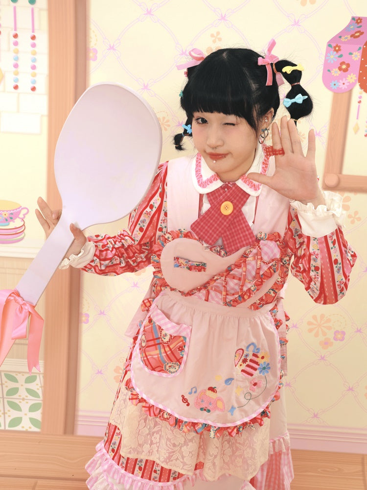 Fancy Apron Frill Embroidery Heart Pop Girly