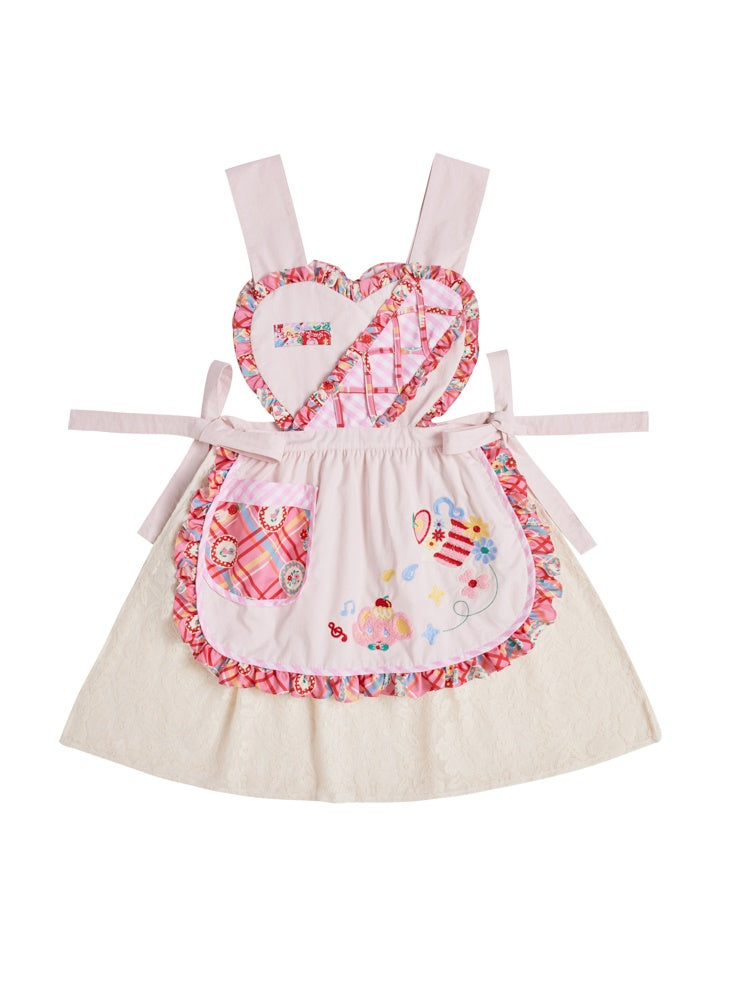 Fancy Apron Frill Embroidery Heart Pop Girly