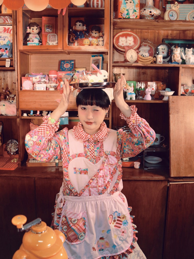 Fancy Apron Frill Embroidery Heart Pop Girly