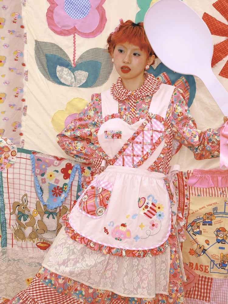Fancy Apron Frill Embroidery Heart Pop Girly