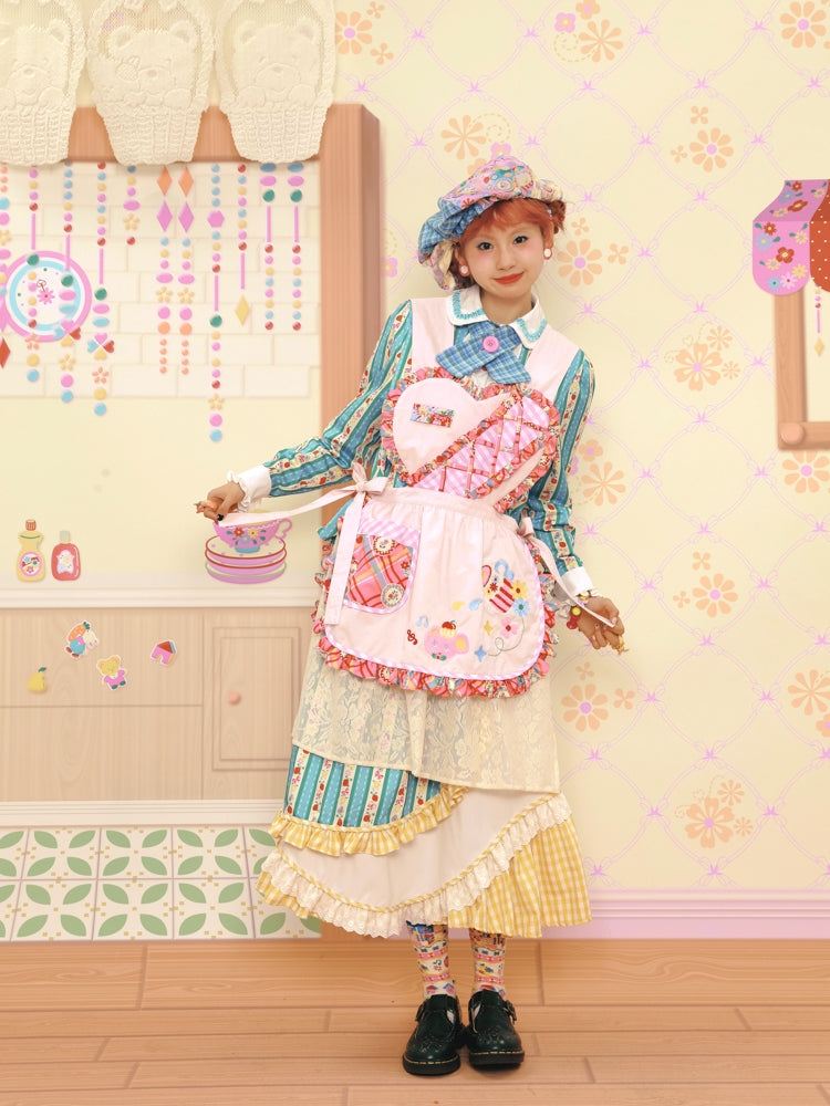 Fancy Apron Frill Embroidery Heart Pop Girly