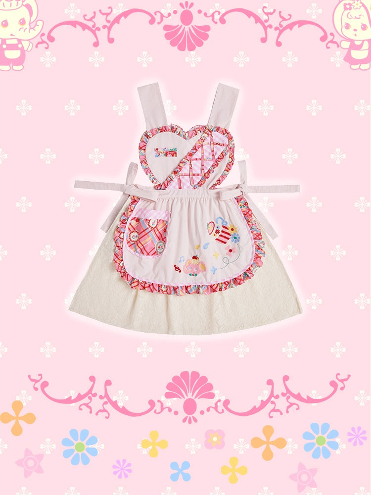 Fancy Apron Frill Embroidery Heart Pop Girly