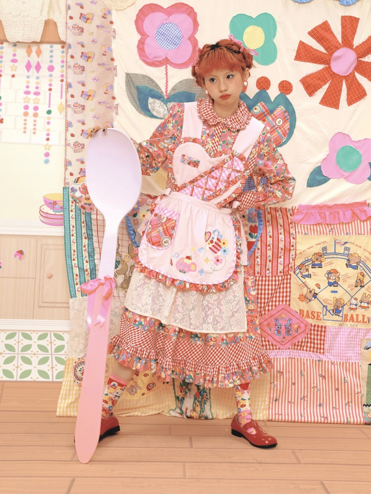 Fancy Apron Frill Embroidery Heart Pop Girly
