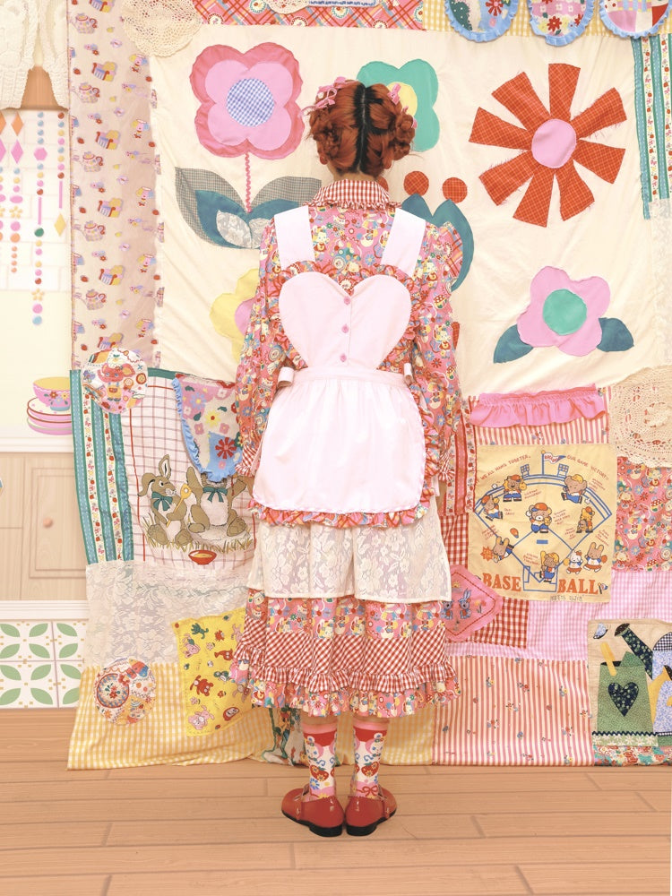 Fancy Apron Frill Embroidery Heart Pop Girly
