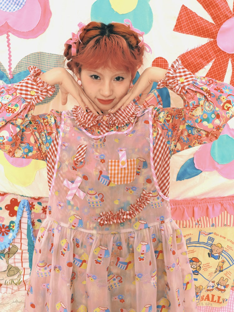 Fancy Pop Badge Layered APRON ONE-PIECE