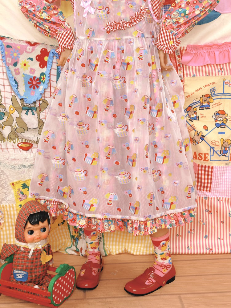 Fancy Pop Badge Layered APRON ONE-PIECE