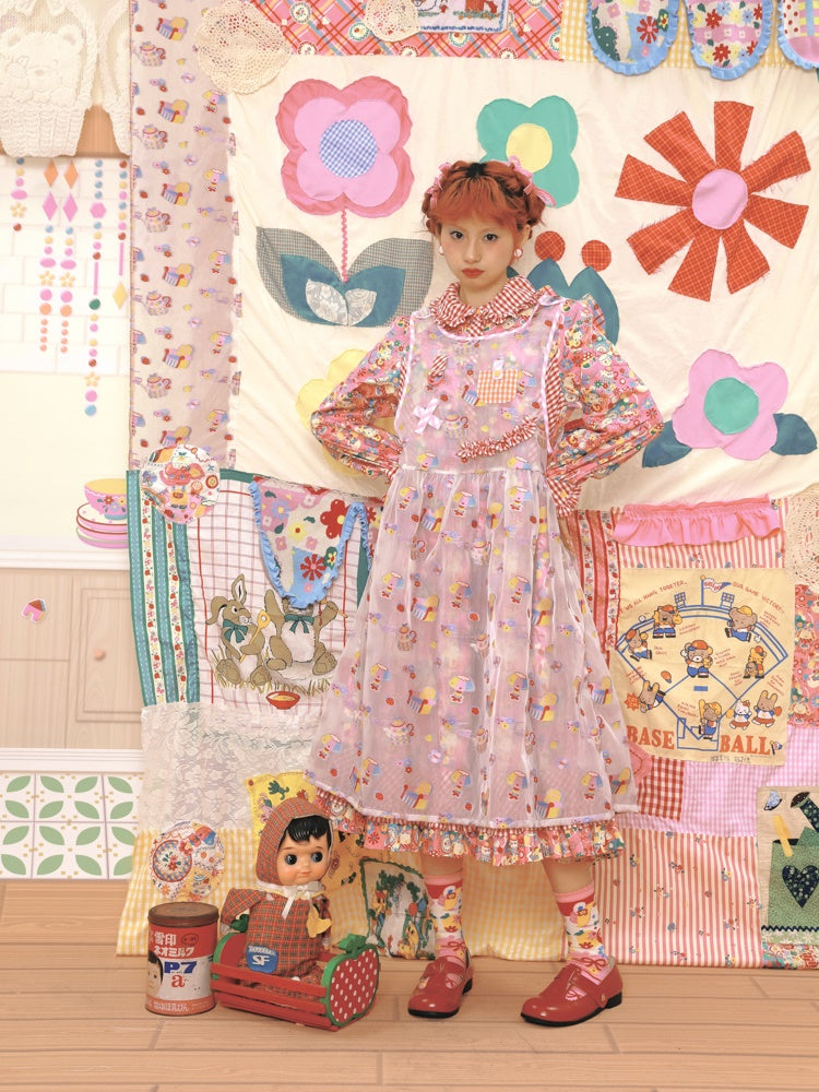 Fancy Pop Badge Layered APRON ONE-PIECE